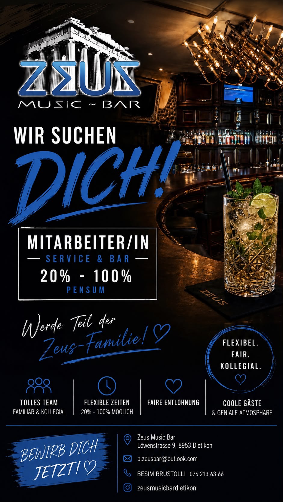 Stelleninserat Zeus Music Bar
